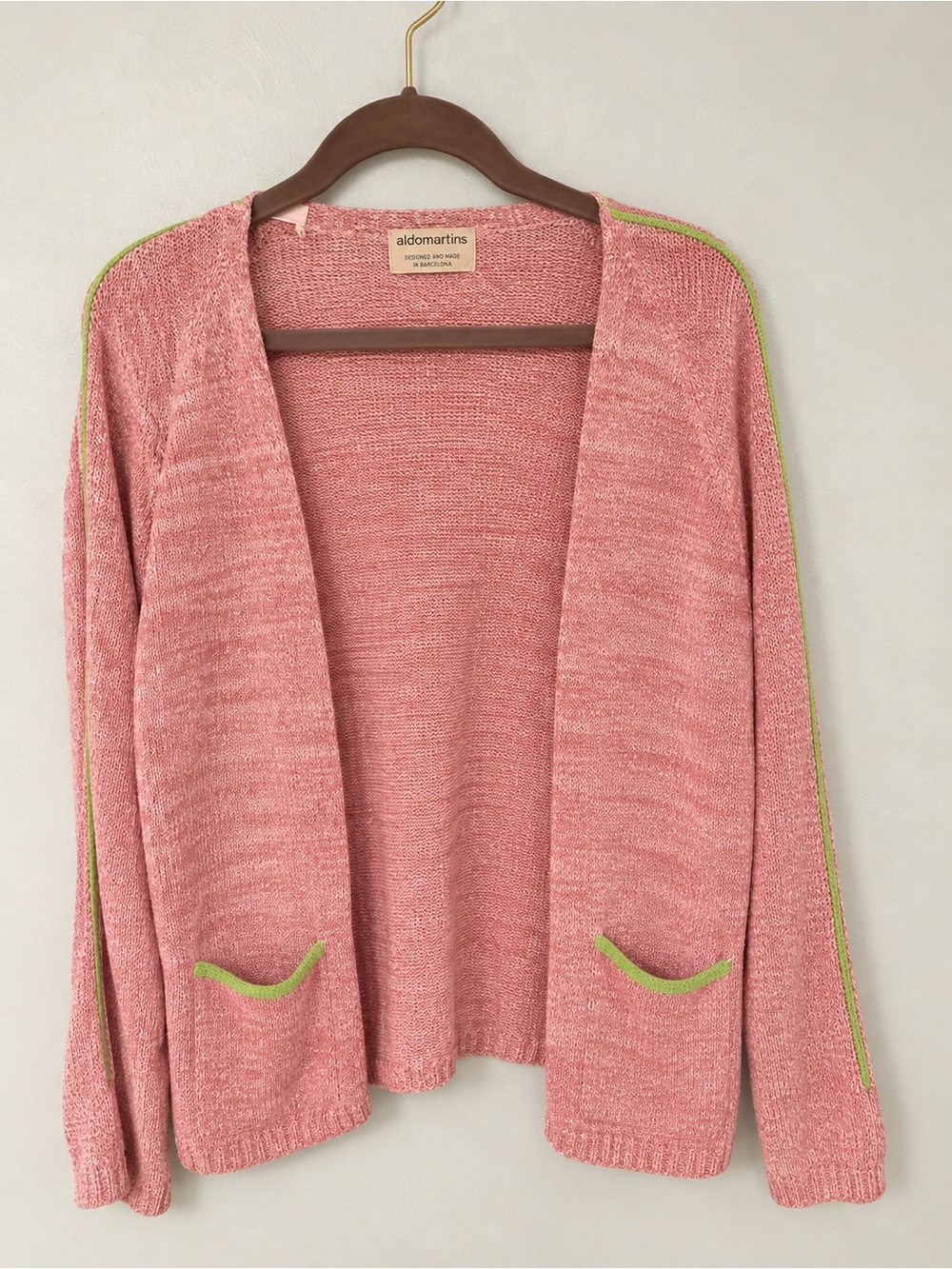 Aldo Martins Pink Cardigan with Lime Trim Accents